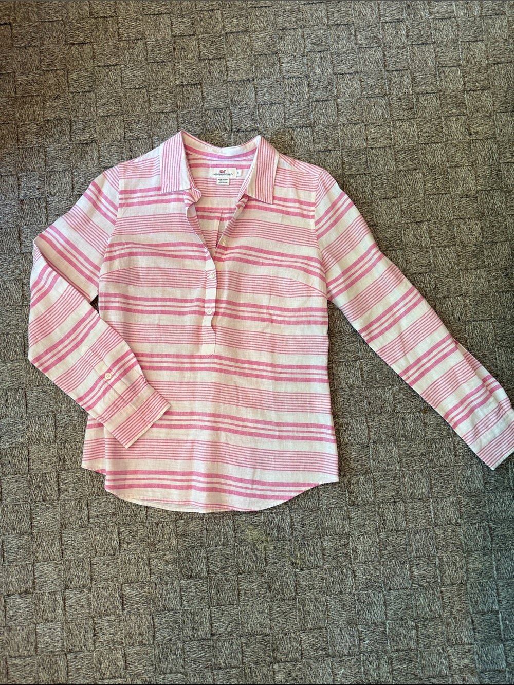 Vineyard Vines Pink and White Striped Button-Up Top